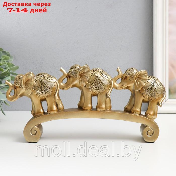 Сувенир полистоун "Три золотых слона на дуге - цирковая попона" 15,5х5х28 см - фото 1 - id-p214088761