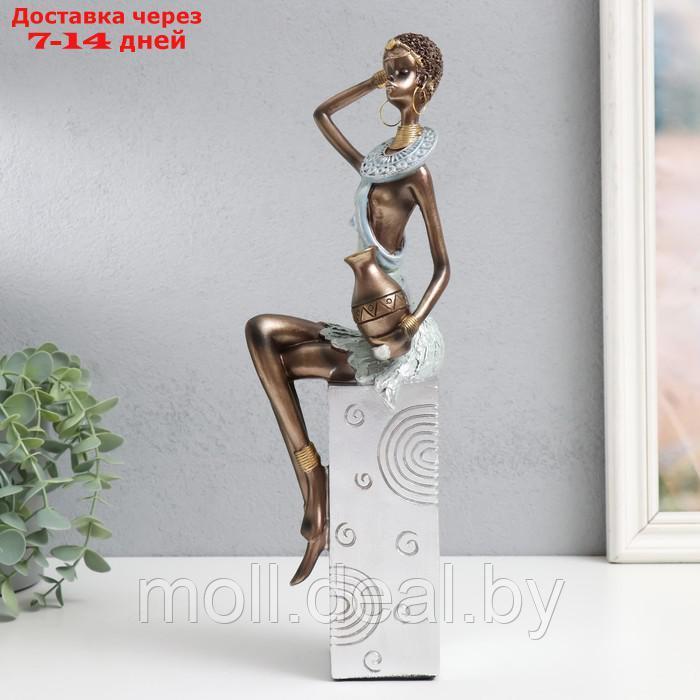 Сувенир полистоун "Африканка с кувшином, на подставке" серебро узор - круги 10,5х8х33,5 см - фото 2 - id-p214088809