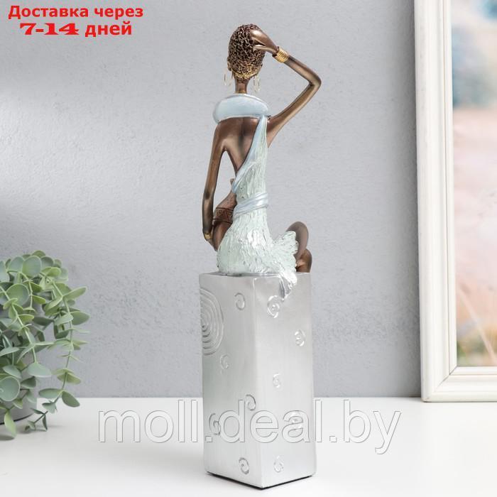 Сувенир полистоун "Африканка с кувшином, на подставке" серебро узор - круги 10,5х8х33,5 см - фото 3 - id-p214088809