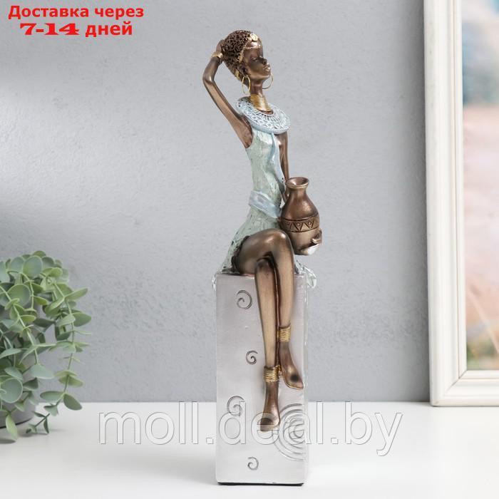 Сувенир полистоун "Африканка с кувшином, на подставке" серебро узор - круги 10,5х8х33,5 см - фото 4 - id-p214088809