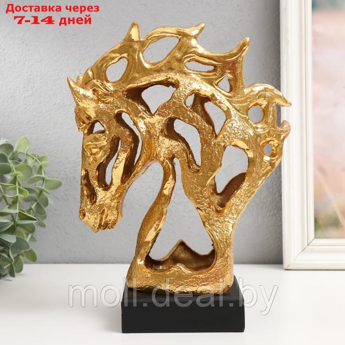 Сувенир полистоун бюст "Голова коня - Ажур" золото 9,7х19х26 см