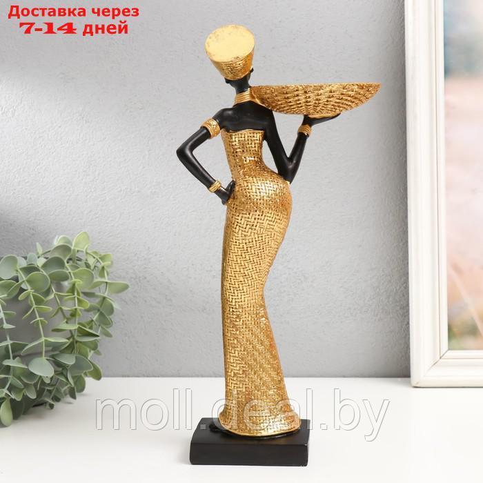 Сувенир полистоун подставка "Африканка с плетёной корзиной" золото 33х16,5х10 см - фото 2 - id-p214088966