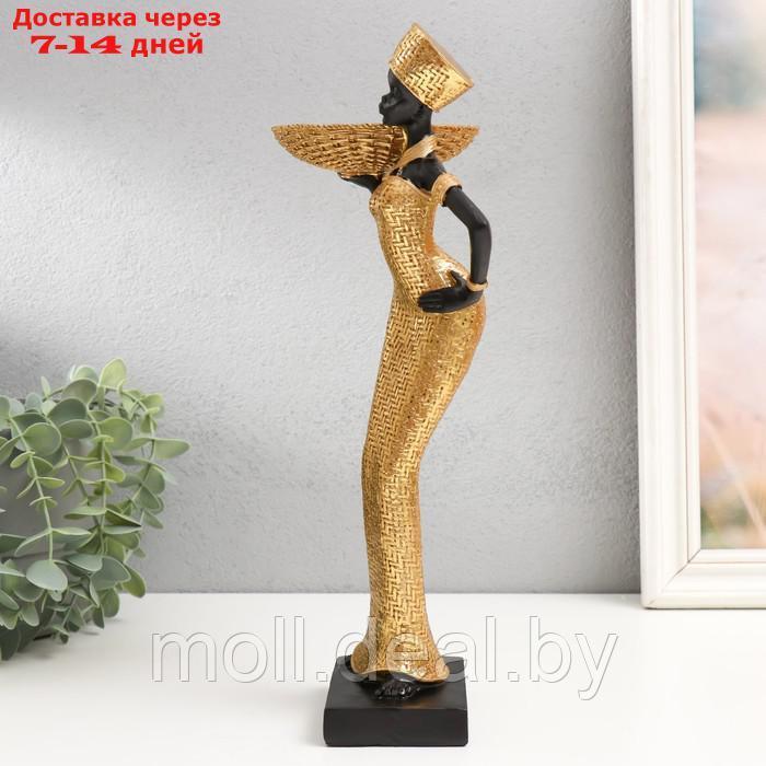 Сувенир полистоун подставка "Африканка с плетёной корзиной" золото 33х16,5х10 см - фото 3 - id-p214088966