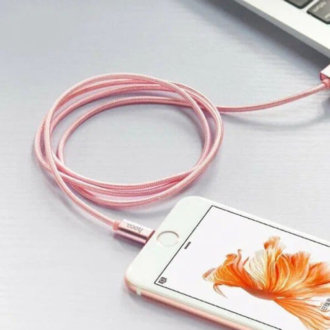 Кабель Lightning - USB 1м - HOCO X2, 2A, нейлоновая оплетка, розовый - фото 4 - id-p214130845