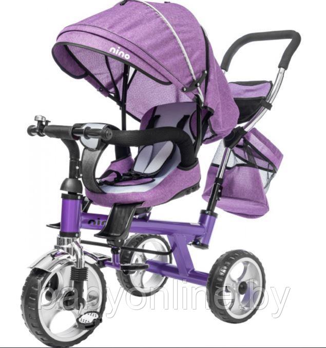 Детский велосипед трехколесный с ручкой для родителей арт 7714075 NINO Optima фиолетовый