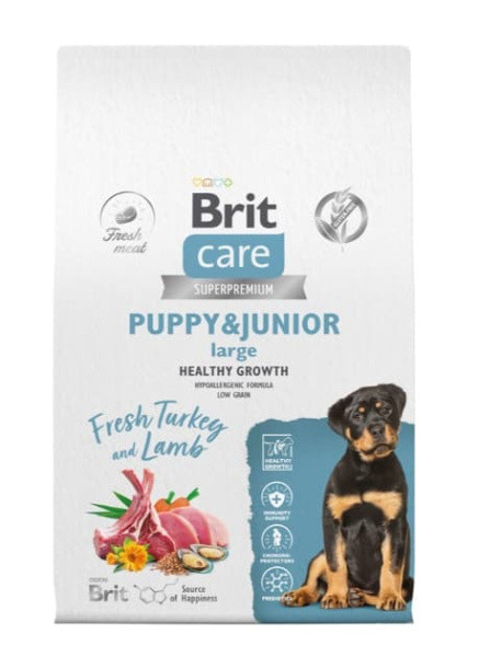 Сухой корм для щенков Brit Care Dog Puppy&Junior L Healthy Growth (индейка, ягненок) 3 кг - фото 1 - id-p214094705