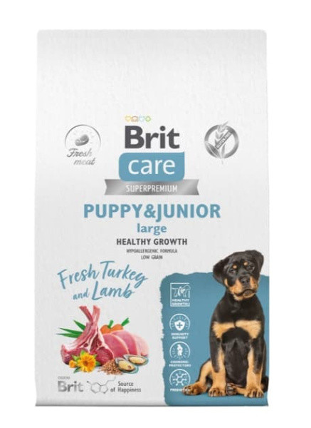 Сухой корм для щенков Brit Care Dog Puppy&Junior L Healthy Growth (индейка, ягненок) 12 кг - фото 1 - id-p214094706