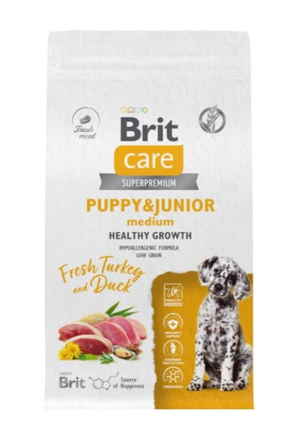 Сухой корм для щенков Brit Care Dog Puppy&Junior M Healthy Growth (индейка, утка) 1.5 кг - фото 1 - id-p214094707