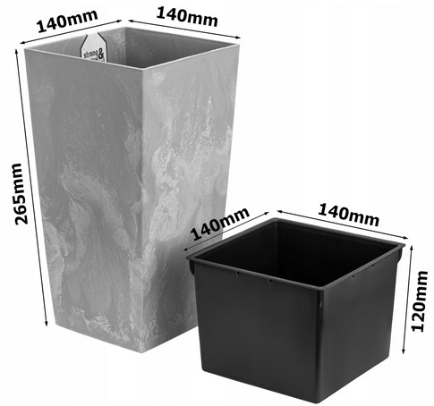 Горшок цветочный URBI SQUARE BETON EFFECT, серый бетон - фото 6 - id-p214167076