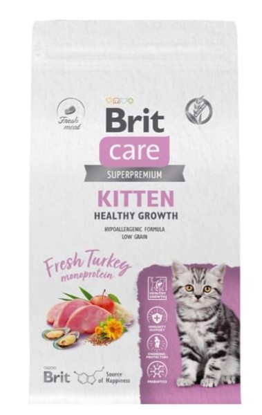 Сухой корм для котят Brit Care Cat Kitten Healthy Growth (индейка) 400 гр - фото 1 - id-p214094718
