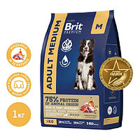 Сухой корм для собак средних пород Brit Premium Dog Adult Medium (индейка, телятина) 1 кг