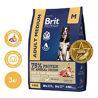 Сухой корм для собак средних пород Brit Premium Dog Adult Medium (индейка, телятина) 3 кг