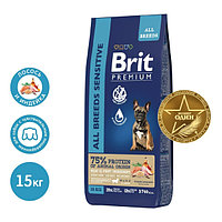 Сухой корм для собак Brit Premium Dog Adult Sensitive (лосось, индейка) 15 кг