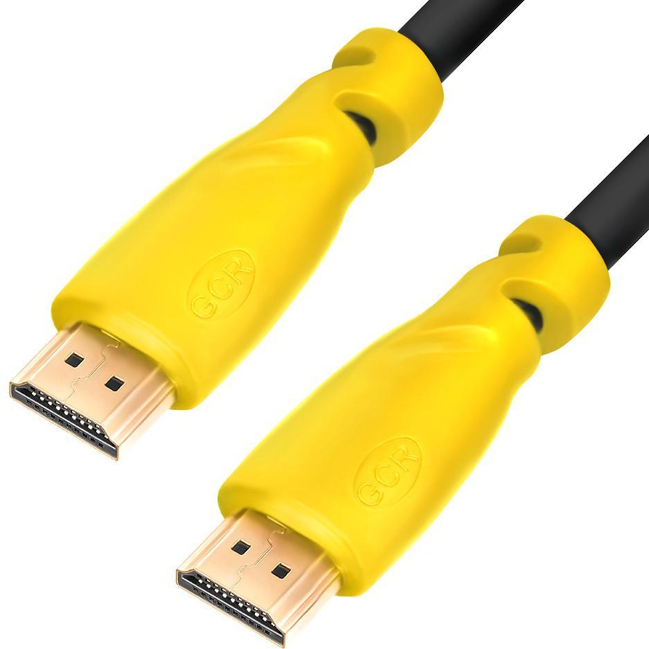 GCR Кабель 1.0m HDMI версия 1.4, черный, желтые коннекторы, OD7.3mm, 30/30 AWG, позолоченные контакты, - фото 1 - id-p214169745