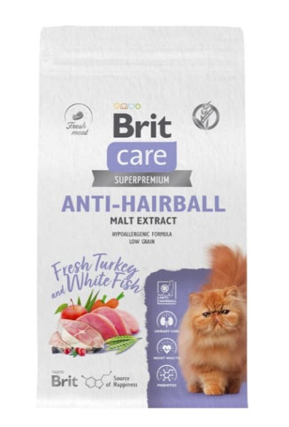 Сухой корм для кошек Brit Care Cat Anti-Hairball (рыба, индейка) 1.5 кг - фото 1 - id-p214094714
