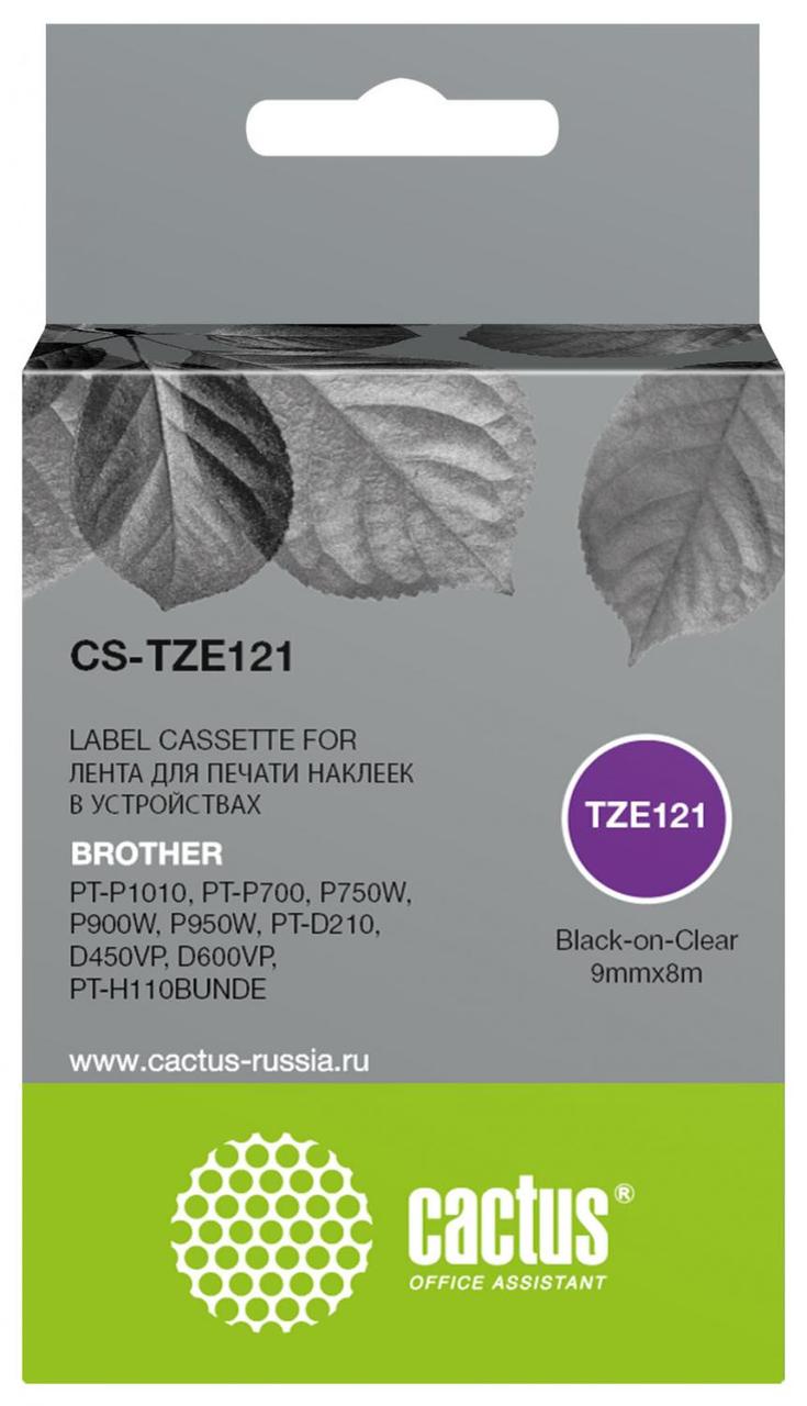 Картридж ленточный Cactus CS-TZE121 TZe-121 черный для Brother PT-P1010, PT-P700, P750W, P900W, P950W, - фото 1 - id-p214169941