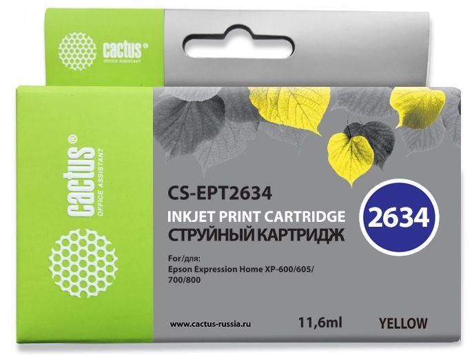Картридж струйный Cactus CS-EPT2634 26XL желтый (12.4мл) для Epson Expression Home XP-600/605/700/800 - фото 1 - id-p214169639