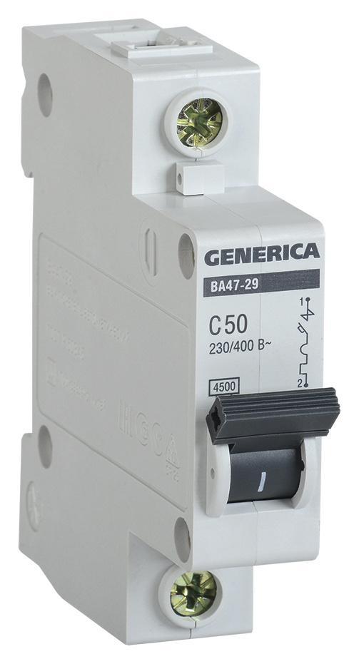 Выключатель автоматический IEK Generica MVA25-1-050-C 50A тип C 4.5kA 1П 230В 1мод серый (упак.:1шт) - фото 1 - id-p214168831