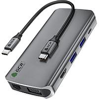 GCR TypeC Hub 10 в 1 HDMI + VGA + RJ45 + USB3.0 x3 + Card Reader + Audio + TypeC PD Greenconnect GCR-VHUSDA45