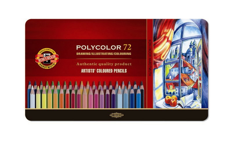 Набор высококачественных художественных цветных карандашей KOH-I-NOOR Polycolor 72 цвета, в жести