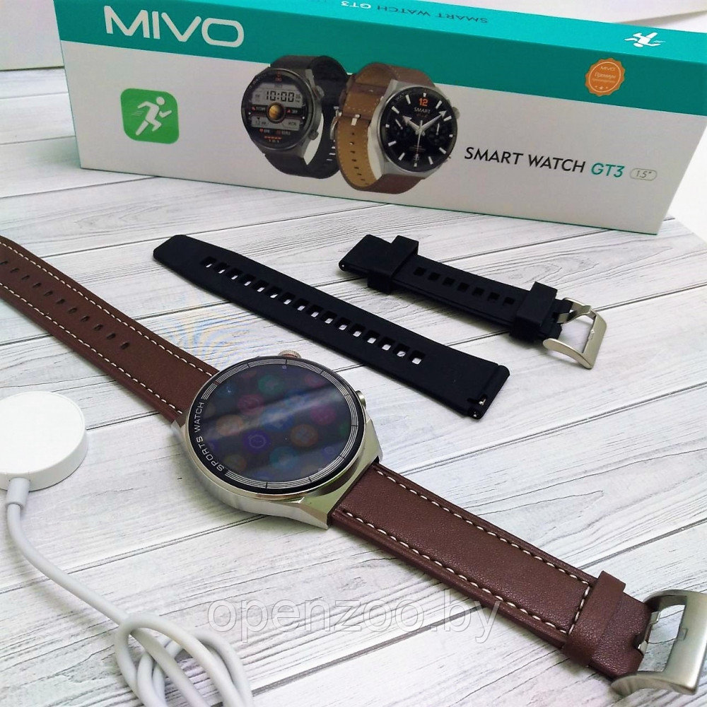 Умные часы Smart Watch Mivo GT3 /1.5/ IP68 / NFC / 2 комплекта ремешков Циферблат Черный - фото 3 - id-p210940884