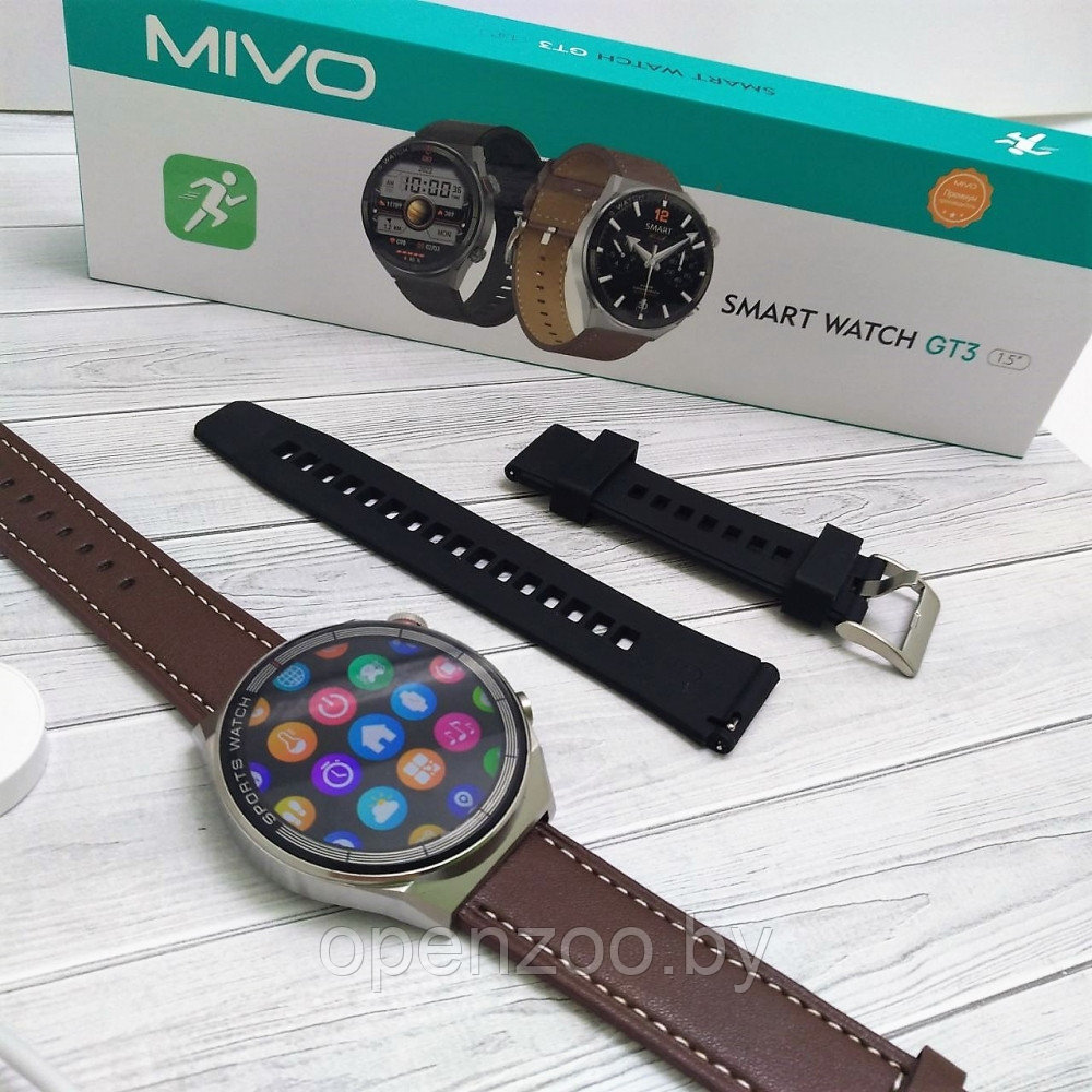 Умные часы Smart Watch Mivo GT3 /1.5/ IP68 / NFC / 2 комплекта ремешков Циферблат Черный - фото 8 - id-p210940884