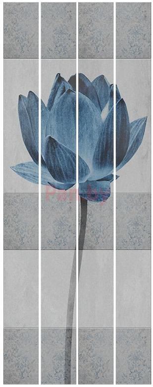 Панель ПВХ (пластиковая) с фотопечатью Кронапласт Unique Лотус грей синие цветы декор большой 2700*250*8 - фото 1 - id-p214176132