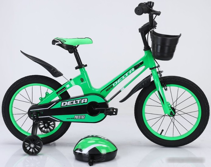 Детский велосипед Delta Prestige 18 2023 (зеленый, спицы, шлем) - фото 1 - id-p211712968