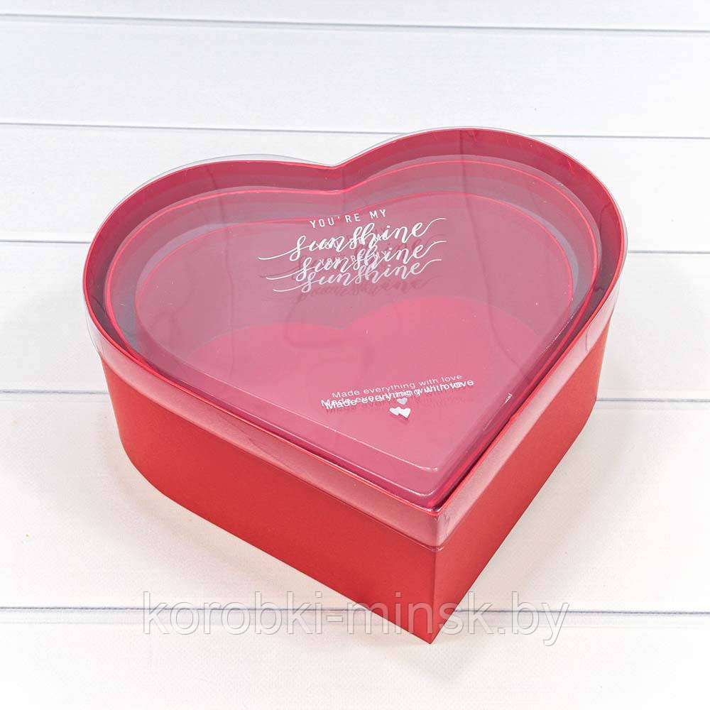 Коробка "Сердце" с прозрачной крышкой Красный  23*20.7*8.5см (Могут присутствовать потертости на крышке)