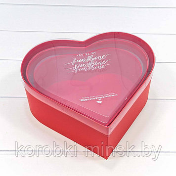Коробка "Сердце" с прозрачной крышкой 20,7*18*8см.Красный(Могут присутствовать потертости на крышке)