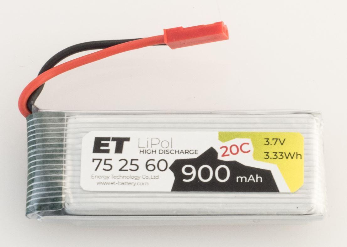 Аккумулятор 752560 900mAh высокотоковый - ET LP752560-20CJ, 3.7V, Li-Pol (подходит для квадрокоптеров) - фото 1 - id-p214199252