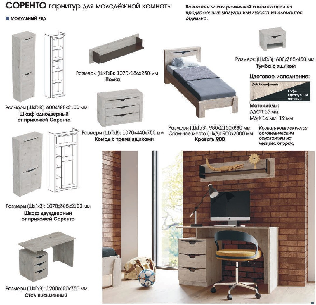 Подростковая спальня Соренто 1 модульная фабрика МебельГрад - фото 10 - id-p124978642
