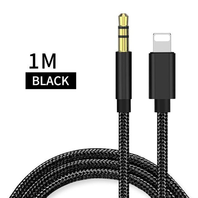 AUX кабель Lightning - Jack 3.5 1м - PROFIT AU900, нейлоновая оплетка, чёрный - фото 2 - id-p214204576