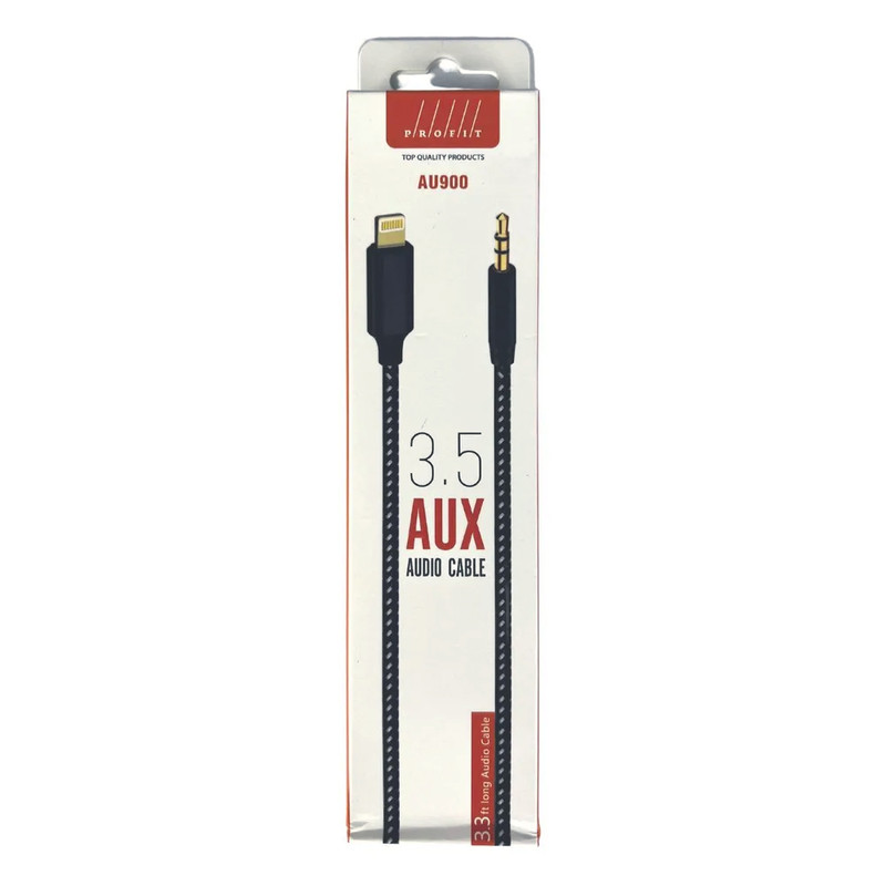 AUX кабель Lightning - Jack 3.5 1м - PROFIT AU900, нейлоновая оплетка, чёрный - фото 3 - id-p214204576