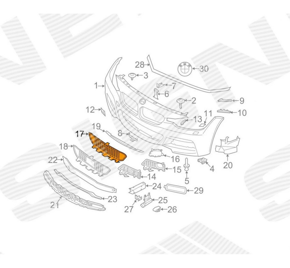 Решетка в бампер (центральная) для BMW 3 (F30) - фото 2 - id-p213561175