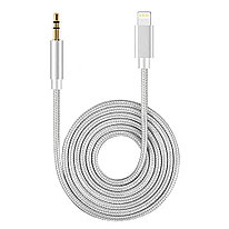 AUX кабель Lightning - Jack 3.5 1м - PROFIT AU900, нейлоновая оплетка, серый