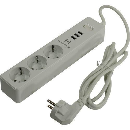 Harper Сетевой фильтр с USB зарядкой UCH-315 White (3 роз.,1,5м., 3xUSB., (3680W)16А) {H00002825} - фото 1 - id-p214206006