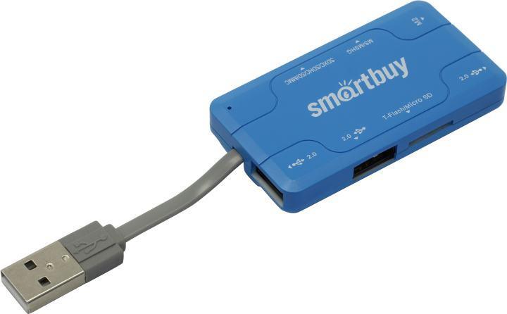 Накопитель Smartbuy SBRH-750-B 3-port USB2.0 Hub+MMC/SDHC/microSD/MS(/Pro/Duo/M2) Card Reader/Writer - фото 1 - id-p214205604