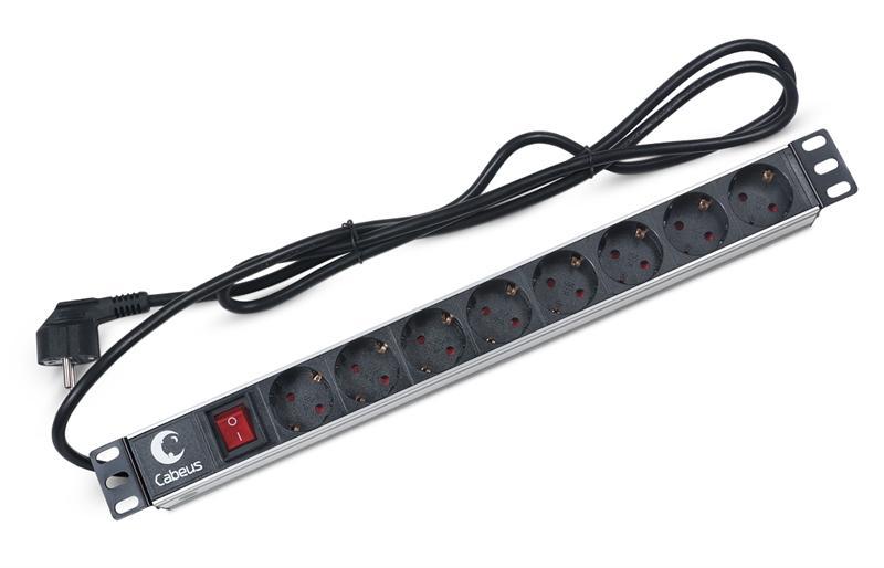 Блок евророзеток для 19" шкафов 16А Cabeus PDU-8P-2EU 8 розеток, выключатель - фото 1 - id-p214205749