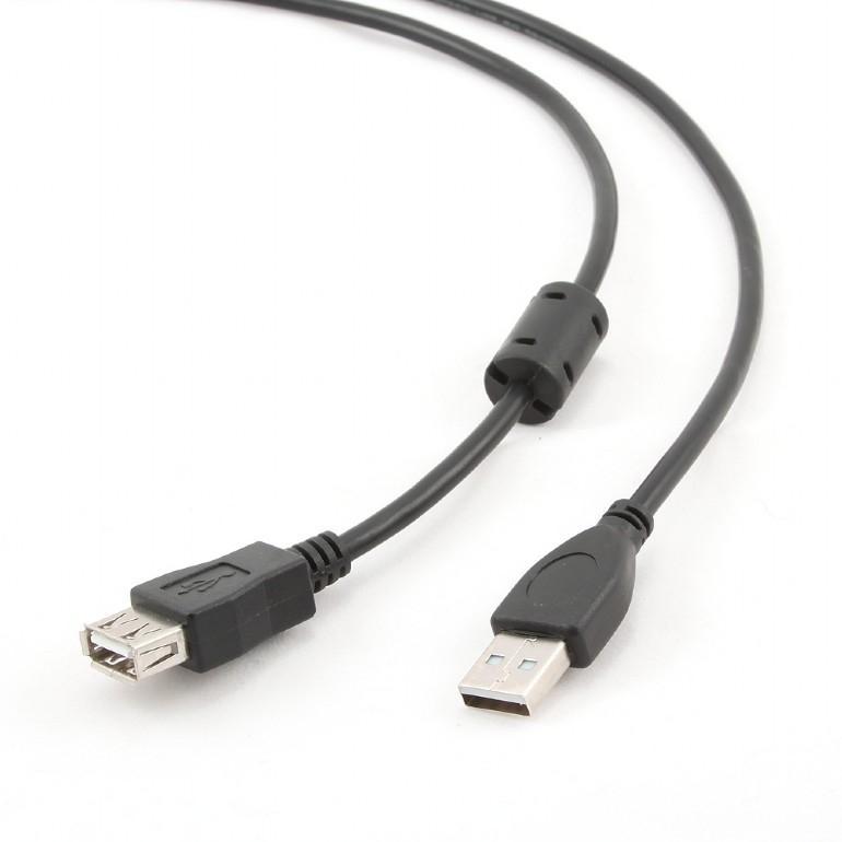 Bion Кабель удлинительный USB 2.0 A-A (m-f), позолоченные контакты, ферритовые кольца, 3м, черный - фото 1 - id-p214205981