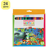 Карандаши цветные пластиковые ArtSpace "Подводный мир", 24цв., заточен., картон, европодвес, фото 2