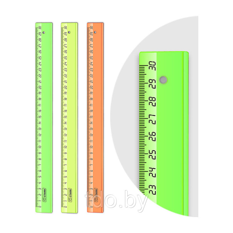 Линейка 30см СТАММ, пластиковая, прозрачная, неоновые цвета, ассорти