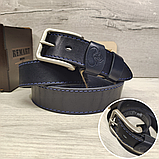 Кожаный ремень 4см BUFFALO BELTS синий, фото 4