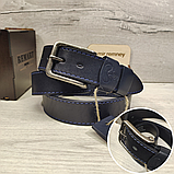 Кожаный ремень 4см BUFFALO BELTS синий, фото 5
