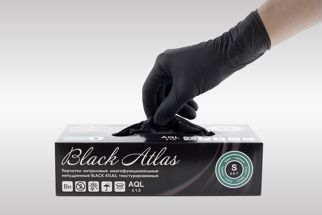 Перчатки нитриловые одноразовые Black Atlas черные (200 штук) - фото 1 - id-p211490934