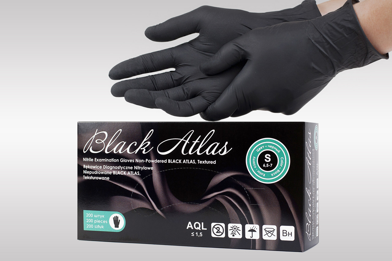 Перчатки нитриловые одноразовые Black Atlas черные (200 штук) - фото 2 - id-p211490934