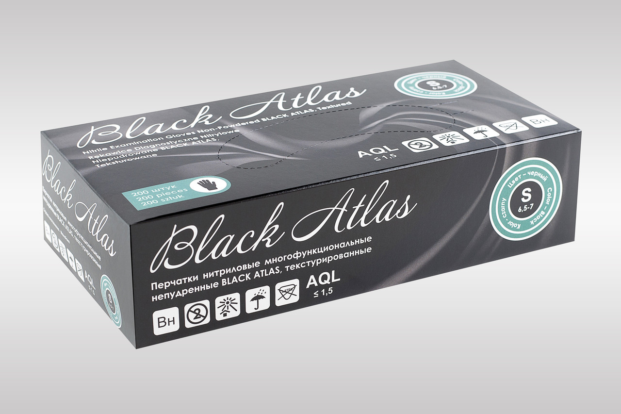 Перчатки нитриловые одноразовые Black Atlas черные (200 штук) - фото 3 - id-p211490934