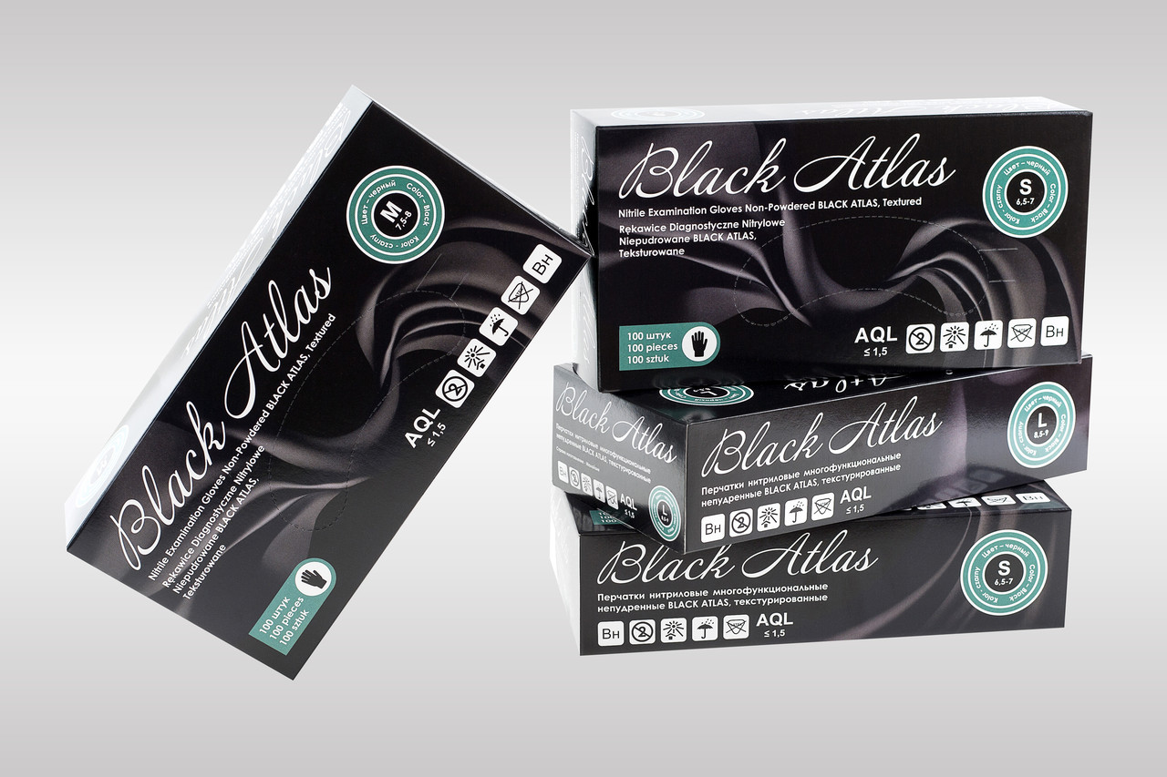 Перчатки нитриловые одноразовые Black Atlas черные (200 штук) - фото 4 - id-p211490934