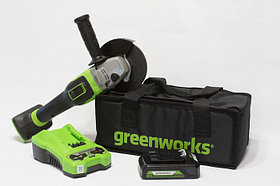 Угловая шлифовальная машина, аккумуляторная Greenworks 24V,  бесщеточная, c 1хАКБ 2 Ач и ЗУ в