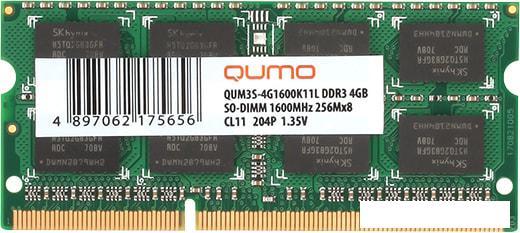 Оперативная память QUMO 4GB DDR3 SODIMM PC3-12800 QUM3S-4G1600K11L - фото 1 - id-p214178308